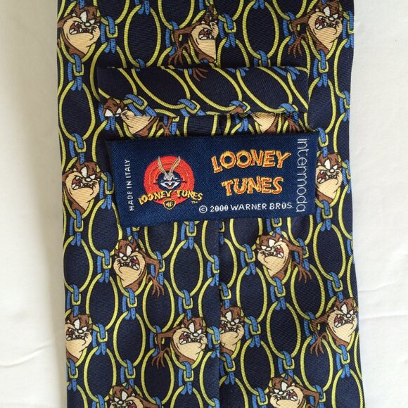 VTG 1996 Tasmanian Devil Mens Tie Silk Navy Blue Looney Tunes Warner Bros Italy - Picture 5 of 6